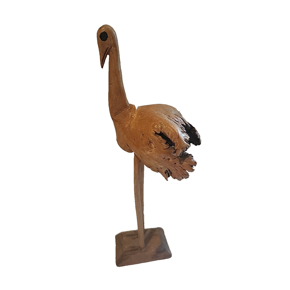 Vintage Mid Century Burl Wood Bird Egret Crane Ostrich Figurines 9.5 inch
